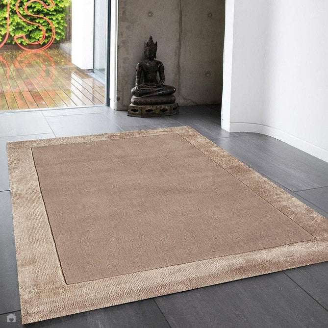 Ascot Modern Plain Hand-Woven Wool Centred Loop Pile Metallic Shimmer Wide Viscose Border Warm Sand Beige/Golden Taupe Rug-Asiatic Carpets-Rug Love - The Most Loved Rug Store
