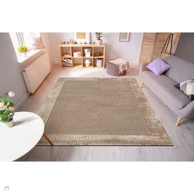Ascot Modern Plain Hand-Woven Wool Centred Loop Pile Metallic Shimmer Wide Viscose Border Warm Sand Beige/Golden Taupe Rug-Asiatic Carpets-Rug Love - The Most Loved Rug Store