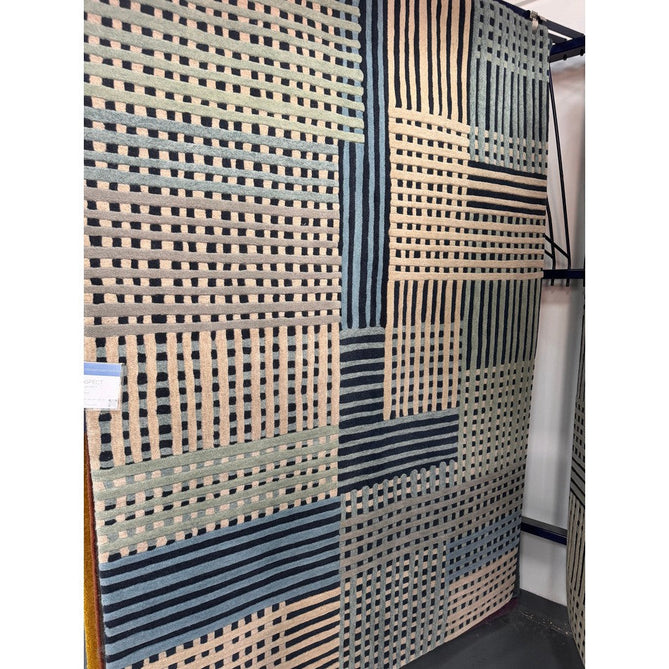 Aspect Modern Geometric Basketweave Hand-Woven High-Density Heavyweight Space-Dyed Textured Hi-Low Wool Blue/Multicolour Rug-Asiatic Carpets-Rug Love - The Most Loved Rug Store