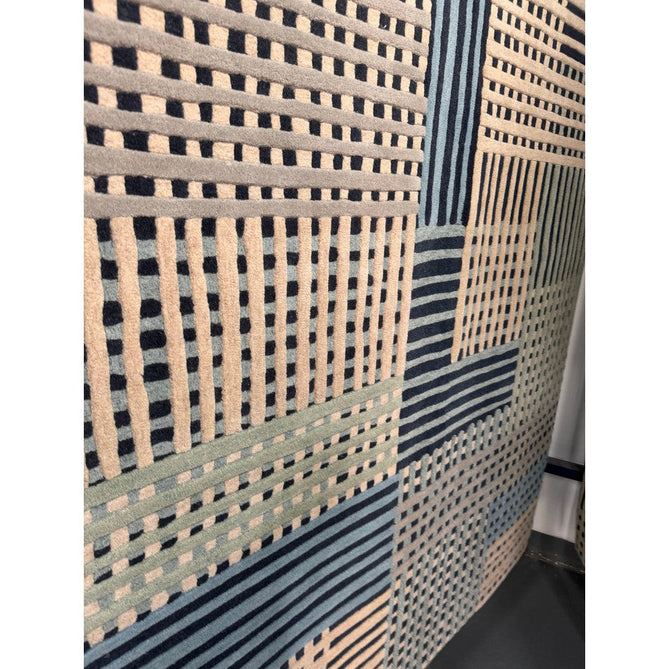 Aspect Modern Geometric Basketweave Hand-Woven High-Density Heavyweight Space-Dyed Textured Hi-Low Wool Blue/Multicolour Rug-Asiatic Carpets-Rug Love - The Most Loved Rug Store