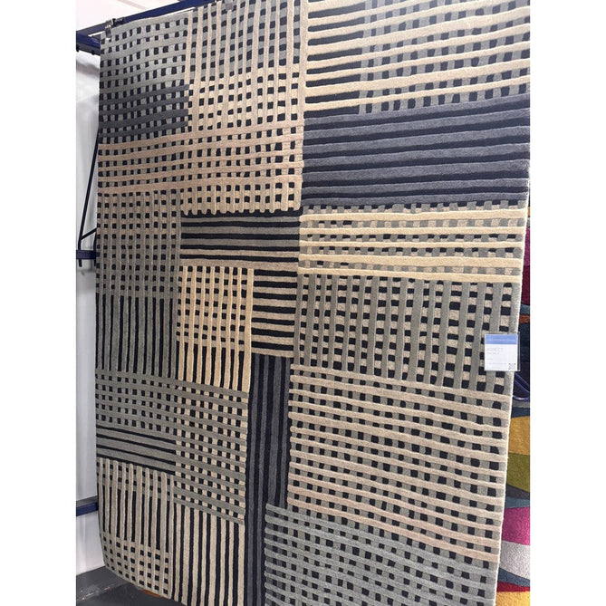 Aspect Modern Geometric Basketweave Hand-Woven High-Density Heavyweight Space-Dyed Textured Hi-Low Wool Blue/Multicolour Rug-Asiatic Carpets-Rug Love - The Most Loved Rug Store