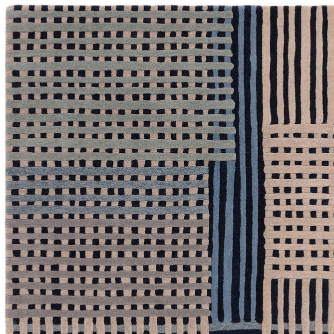Aspect Modern Geometric Basketweave Hand-Woven High-Density Heavyweight Space-Dyed Textured Hi-Low Wool Blue/Multicolour Rug-Asiatic Carpets-Rug Love - The Most Loved Rug Store