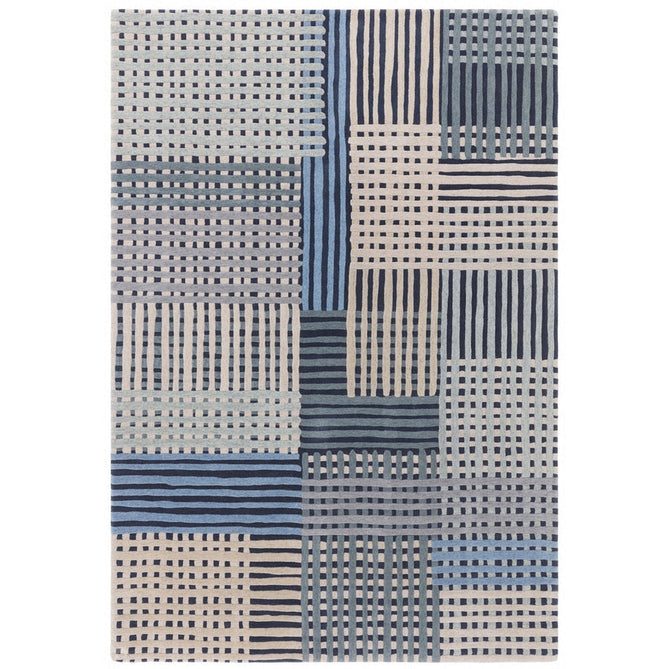 Aspect Modern Geometric Basketweave Hand-Woven High-Density Heavyweight Space-Dyed Textured Hi-Low Wool Blue/Multicolour Rug-Asiatic Carpets-Rug Love - The Most Loved Rug Store