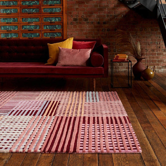 Aspect Modern Geometric Basketweave Hand-Woven High-Density Heavyweight Space-Dyed Textured Hi-Low Wool Red Multicolour Rug-Asiatic Carpets-Rug Love - The Most Loved Rug Store