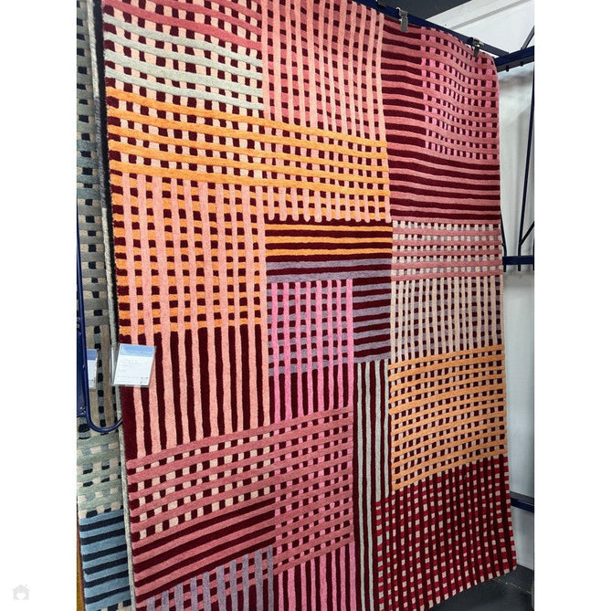 Aspect Modern Geometric Basketweave Hand-Woven High-Density Heavyweight Space-Dyed Textured Hi-Low Wool Red Multicolour Rug-Asiatic Carpets-Rug Love - The Most Loved Rug Store