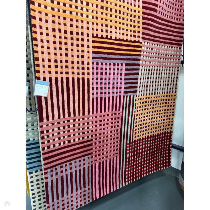 Aspect Modern Geometric Basketweave Hand-Woven High-Density Heavyweight Space-Dyed Textured Hi-Low Wool Red Multicolour Rug-Asiatic Carpets-Rug Love - The Most Loved Rug Store