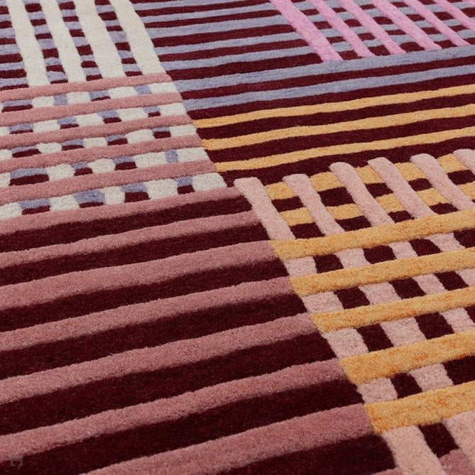 Aspect Modern Geometric Basketweave Hand-Woven High-Density Heavyweight Space-Dyed Textured Hi-Low Wool Red Multicolour Rug-Asiatic Carpets-Rug Love - The Most Loved Rug Store