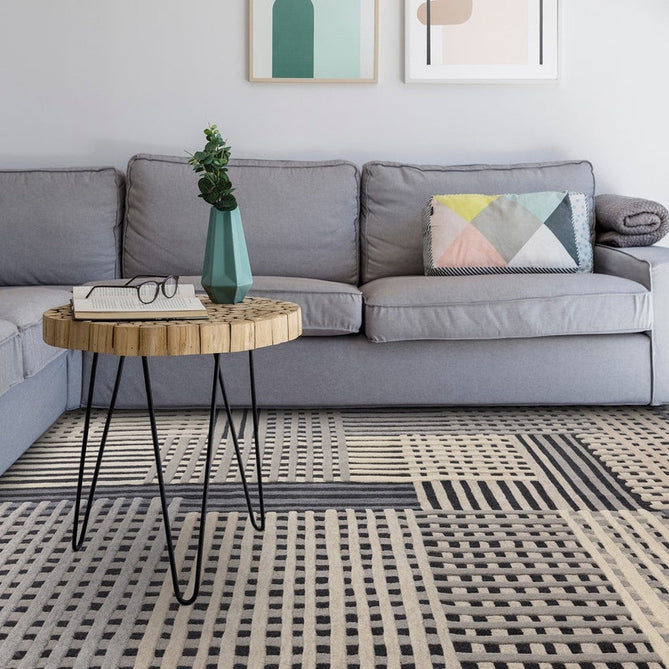 Aspect Modern Geometric Basketweave Hand-Woven Space-Dyed Textured Hi-Low Wool Grey/Charcoal/Beige Rug-Asiatic Carpets-Rug Love - The Most Loved Rug Store