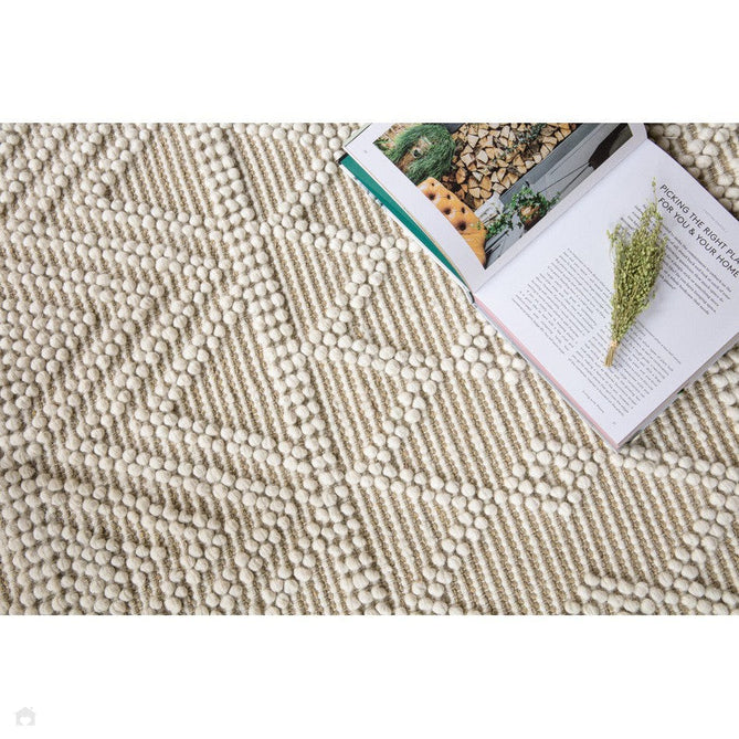 Asra Modern Boho Geometric Hand-Woven Textured Hi-Low Ribbed Bobbled Wool Fringe Flatweave Beige/Cream Rug-Asiatic Carpets-Rug Love - The Most Loved Rug Store