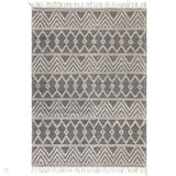 Asra Modern Boho Geometric Hand-Woven Textured Hi-Low Ribbed Bobbled Wool Fringe Flatweave Black/Cream Rug 120 x 170 cm