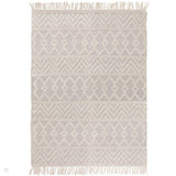 Asra Modern Boho Geometric Hand-Woven Textured Hi-Low Ribbed Bobbled Wool Fringe Flatweave Grey/Cream Rug