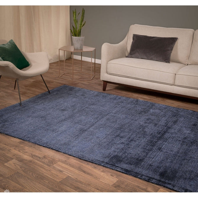 Aston Modern Plain Distressed Shimmer Hand-Woven Textured Loop Pile Viscose Flatweave Navy Rug-Asiatic Carpets-Rug Love - The Most Loved Rug Store