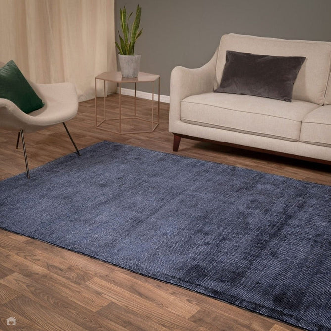 Aston Modern Plain Distressed Shimmer Hand-Woven Textured Loop Pile Viscose Flatweave Navy Rug-Asiatic Carpets-Rug Love - The Most Loved Rug Store