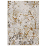 Astro 7150 J Modern Abstract Distressed Soft-Touch Woven Textured Polyester Low Profile Short Pile Mustard/Grey/Cream Rug