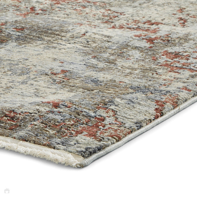 Athena 18597 Traditional Abstract Vintage Distressed Shimmer Soft-Touch Low Profile Short Pile Grey/Terracotta Rug-Think Rugs-Rug Love - The Most Loved Rug Store