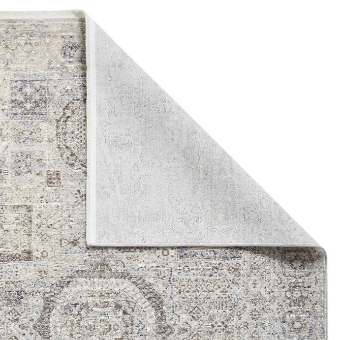Athena 18599 Traditional Vintage Distressed Shimmer Medallion Border Soft-Touch Low Profile Short Pile Grey/Blue Rug-Think Rugs-Rug Love - The Most Loved Rug Store