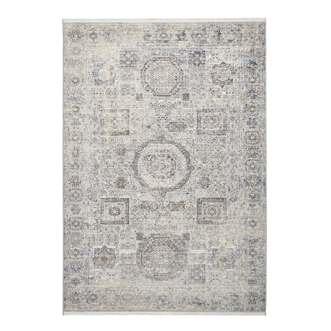 Athena 18599 Traditional Vintage Distressed Shimmer Medallion Border Soft-Touch Low Profile Short Pile Grey/Blue Rug-Think Rugs-Rug Love - The Most Loved Rug Store