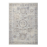 Athena 18599 Traditional Vintage Distressed Shimmer Medallion Border Soft-Touch Low Profile Short Pile Grey/Blue Rug