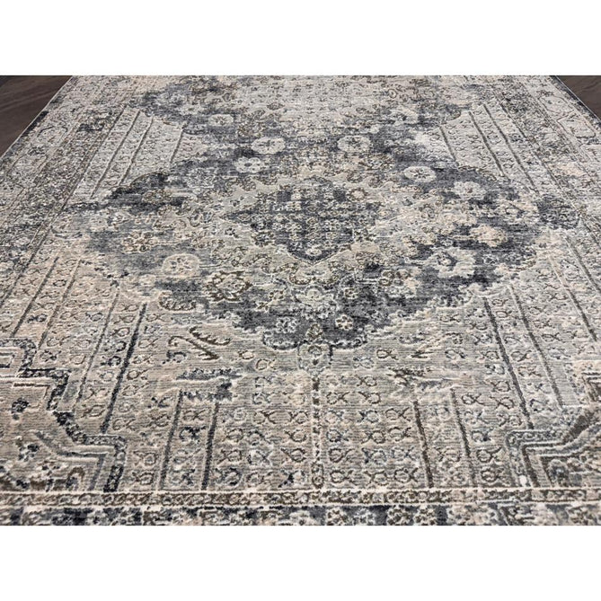 Athena 18739 Traditional Vintage Distressed Shimmer Medallion Border Soft-Touch Low Profile Short Pile Grey/Blue/Ivory/Taupe Rug-Think Rugs-Rug Love - The Most Loved Rug Store