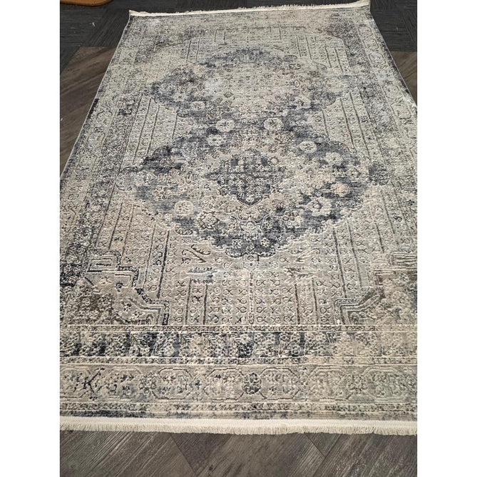 Athena 18739 Traditional Vintage Distressed Shimmer Medallion Border Soft-Touch Low Profile Short Pile Grey/Blue/Ivory/Taupe Rug-Think Rugs-Rug Love - The Most Loved Rug Store