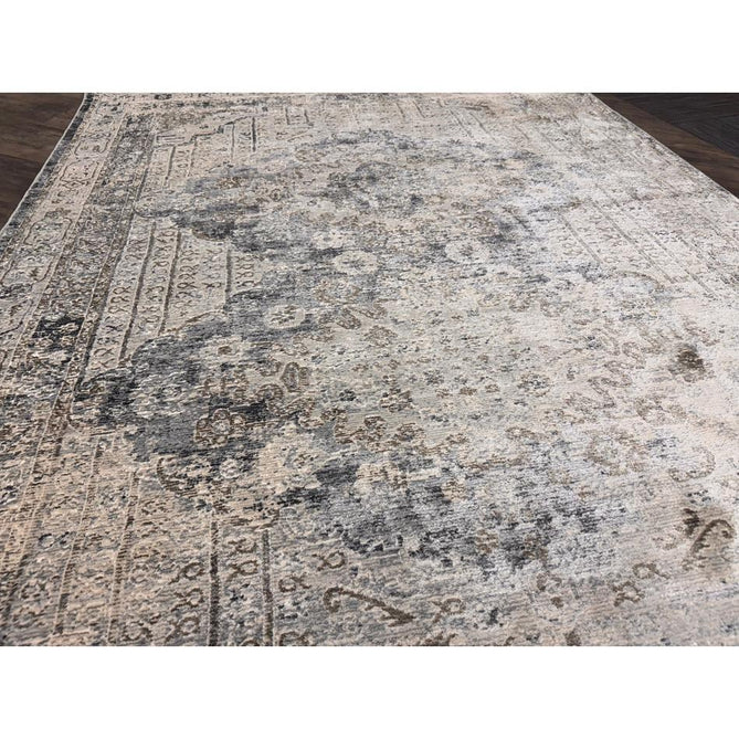 Athena 18739 Traditional Vintage Distressed Shimmer Medallion Border Soft-Touch Low Profile Short Pile Grey/Blue/Ivory/Taupe Rug-Think Rugs-Rug Love - The Most Loved Rug Store