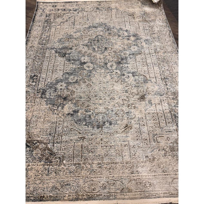 Athena 18739 Traditional Vintage Distressed Shimmer Medallion Border Soft-Touch Low Profile Short Pile Grey/Blue/Ivory/Taupe Rug-Think Rugs-Rug Love - The Most Loved Rug Store