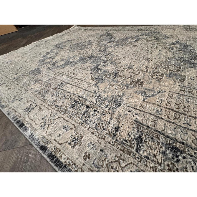 Athena 18739 Traditional Vintage Distressed Shimmer Medallion Border Soft-Touch Low Profile Short Pile Grey/Blue/Ivory/Taupe Rug-Think Rugs-Rug Love - The Most Loved Rug Store