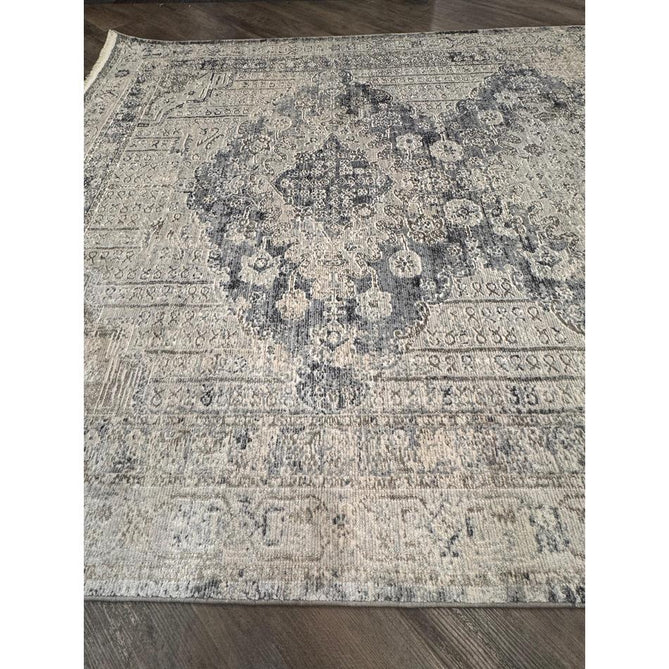 Athena 18739 Traditional Vintage Distressed Shimmer Medallion Border Soft-Touch Low Profile Short Pile Grey/Blue/Ivory/Taupe Rug-Think Rugs-Rug Love - The Most Loved Rug Store