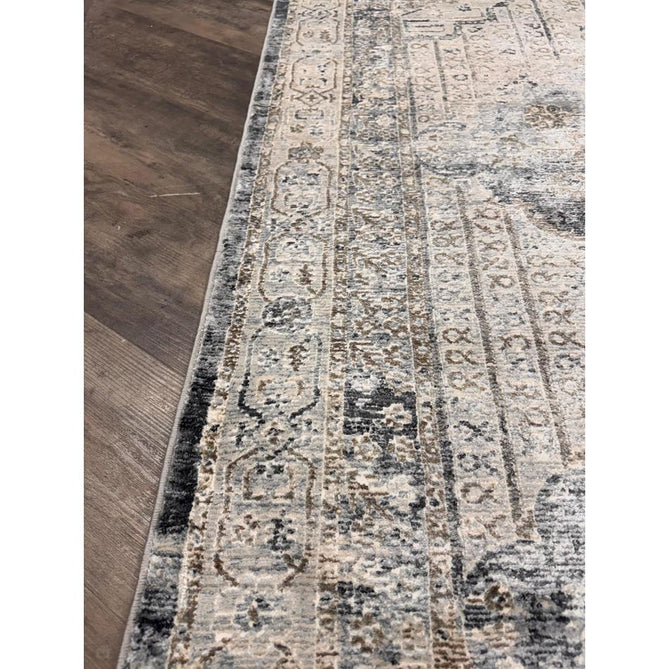 Athena 18739 Traditional Vintage Distressed Shimmer Medallion Border Soft-Touch Low Profile Short Pile Grey/Blue/Ivory/Taupe Rug-Think Rugs-Rug Love - The Most Loved Rug Store