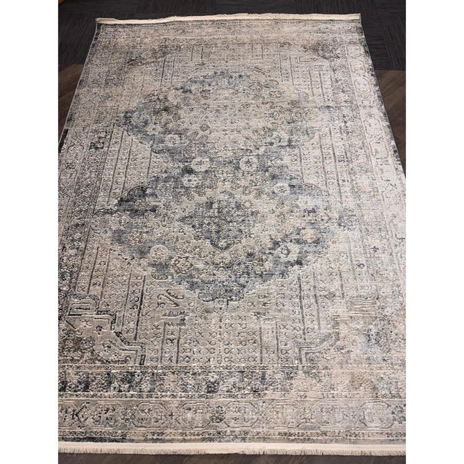 Athena 18739 Traditional Vintage Distressed Shimmer Medallion Border Soft-Touch Low Profile Short Pile Grey/Blue/Ivory/Taupe Rug-Think Rugs-Rug Love - The Most Loved Rug Store