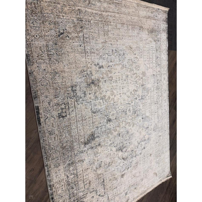 Athena 18739 Traditional Vintage Distressed Shimmer Medallion Border Soft-Touch Low Profile Short Pile Grey/Blue/Ivory/Taupe Rug-Think Rugs-Rug Love - The Most Loved Rug Store