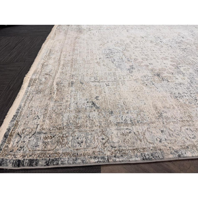Athena 18739 Traditional Vintage Distressed Shimmer Medallion Border Soft-Touch Low Profile Short Pile Grey/Blue/Ivory/Taupe Rug-Think Rugs-Rug Love - The Most Loved Rug Store