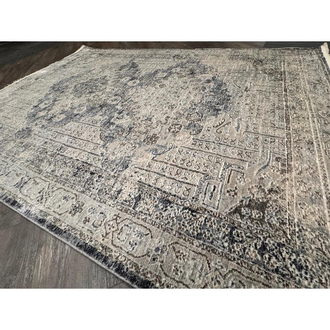 Athena 18739 Traditional Vintage Distressed Shimmer Medallion Border Soft-Touch Low Profile Short Pile Grey/Blue/Ivory/Taupe Rug-Think Rugs-Rug Love - The Most Loved Rug Store