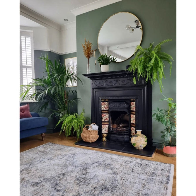 Athena 18739 Traditional Vintage Distressed Shimmer Medallion Border Soft-Touch Low Profile Short Pile Grey/Blue/Ivory/Taupe Rug-Think Rugs-Rug Love - The Most Loved Rug Store