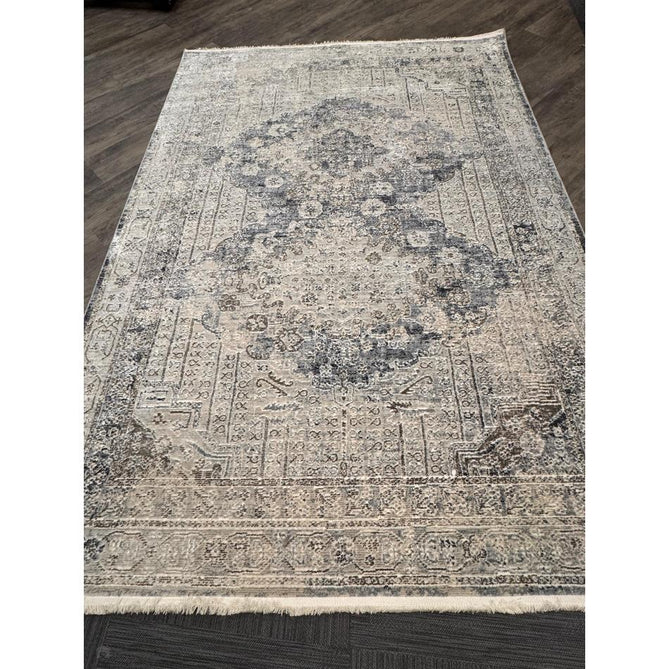 Athena 18739 Traditional Vintage Distressed Shimmer Medallion Border Soft-Touch Low Profile Short Pile Grey/Blue/Ivory/Taupe Rug-Think Rugs-Rug Love - The Most Loved Rug Store