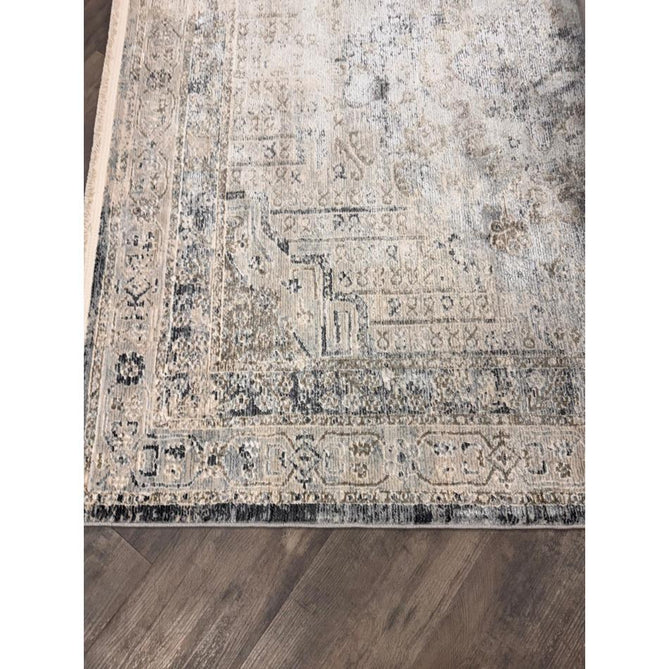 Athena 18739 Traditional Vintage Distressed Shimmer Medallion Border Soft-Touch Low Profile Short Pile Grey/Blue/Ivory/Taupe Rug-Think Rugs-Rug Love - The Most Loved Rug Store