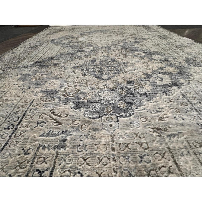 Athena 18739 Traditional Vintage Distressed Shimmer Medallion Border Soft-Touch Low Profile Short Pile Grey/Blue/Ivory/Taupe Rug-Think Rugs-Rug Love - The Most Loved Rug Store