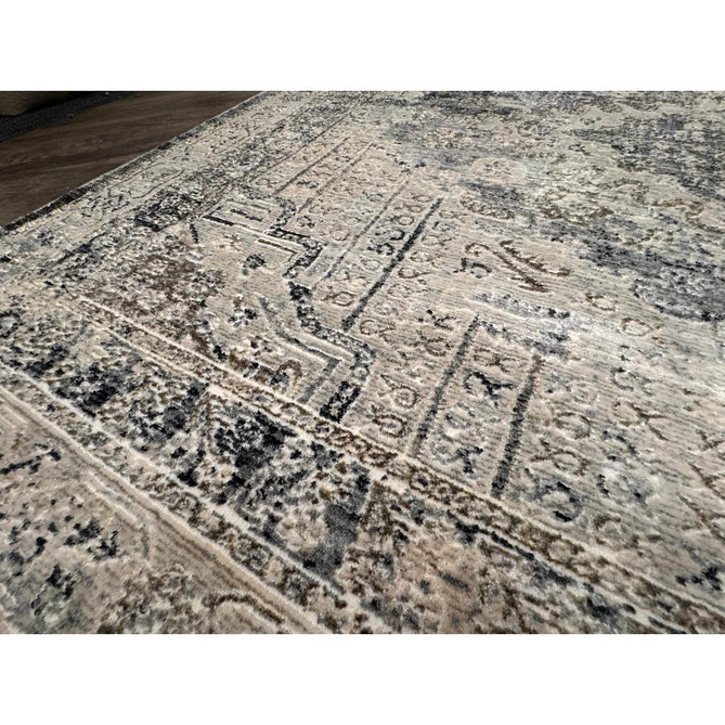 Athena 18739 Traditional Vintage Distressed Shimmer Medallion Border Soft-Touch Low Profile Short Pile Grey/Blue/Ivory/Taupe Rug-Think Rugs-Rug Love - The Most Loved Rug Store