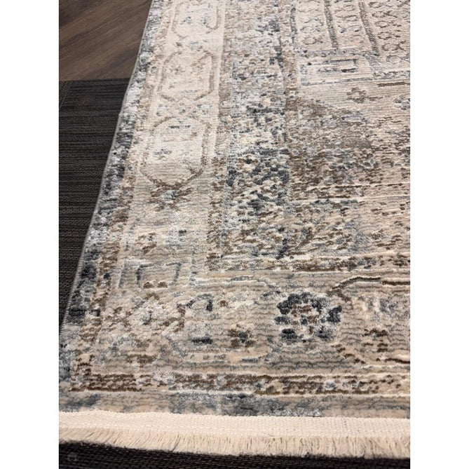 Athena 18739 Traditional Vintage Distressed Shimmer Medallion Border Soft-Touch Low Profile Short Pile Grey/Blue/Ivory/Taupe Rug-Think Rugs-Rug Love - The Most Loved Rug Store