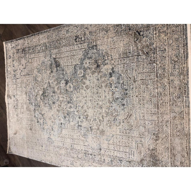 Athena 18739 Traditional Vintage Distressed Shimmer Medallion Border Soft-Touch Low Profile Short Pile Grey/Blue/Ivory/Taupe Rug-Think Rugs-Rug Love - The Most Loved Rug Store