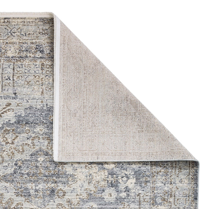 Athena 18739 Traditional Vintage Distressed Shimmer Medallion Border Soft-Touch Low Profile Short Pile Grey/Blue/Ivory/Taupe Rug-Think Rugs-Rug Love - The Most Loved Rug Store