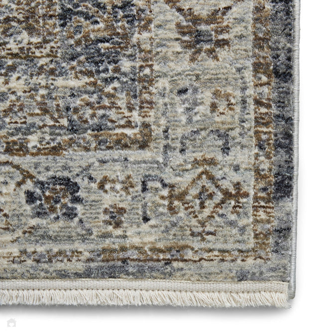 Athena 18739 Traditional Vintage Distressed Shimmer Medallion Border Soft-Touch Low Profile Short Pile Grey/Blue/Ivory/Taupe Rug-Think Rugs-Rug Love - The Most Loved Rug Store
