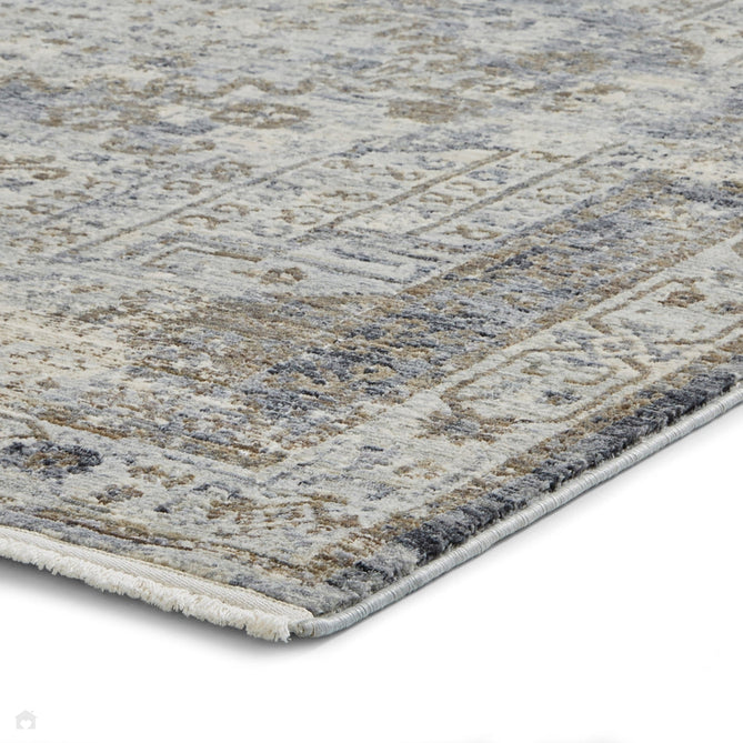 Athena 18739 Traditional Vintage Distressed Shimmer Medallion Border Soft-Touch Low Profile Short Pile Grey/Blue/Ivory/Taupe Rug-Think Rugs-Rug Love - The Most Loved Rug Store