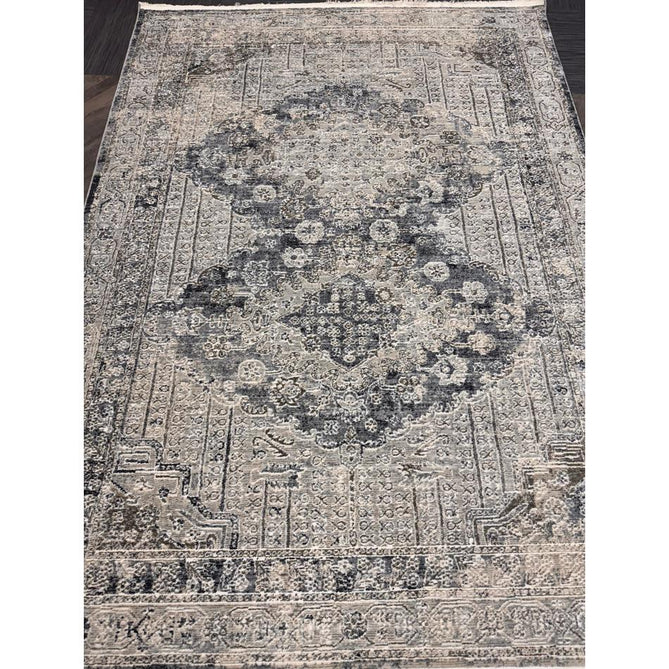 Athena 18739 Traditional Vintage Distressed Shimmer Medallion Border Soft-Touch Low Profile Short Pile Grey/Blue/Ivory/Taupe Rug-Think Rugs-Rug Love - The Most Loved Rug Store