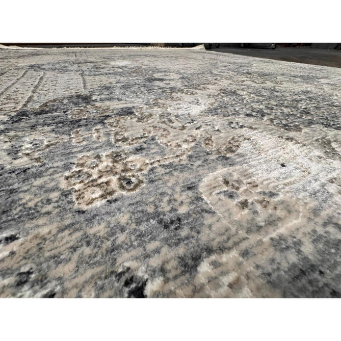 Athena 18739 Traditional Vintage Distressed Shimmer Medallion Border Soft-Touch Low Profile Short Pile Grey/Blue/Ivory/Taupe Rug-Think Rugs-Rug Love - The Most Loved Rug Store
