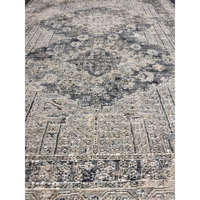 Athena 18739 Traditional Vintage Distressed Shimmer Medallion Border Soft-Touch Low Profile Short Pile Grey/Blue/Ivory/Taupe Rug-Think Rugs-Rug Love - The Most Loved Rug Store