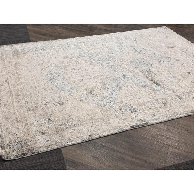 Athena 18739 Traditional Vintage Distressed Shimmer Medallion Border Soft-Touch Low Profile Short Pile Grey/Blue/Ivory/Taupe Rug-Think Rugs-Rug Love - The Most Loved Rug Store
