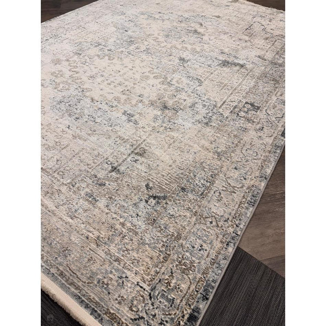 Athena 18739 Traditional Vintage Distressed Shimmer Medallion Border Soft-Touch Low Profile Short Pile Grey/Blue/Ivory/Taupe Rug-Think Rugs-Rug Love - The Most Loved Rug Store