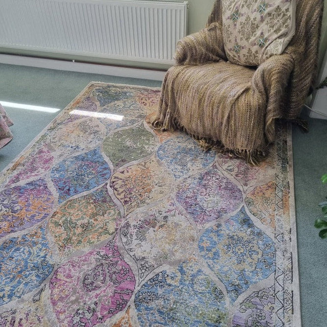 Athena 24021 Traditional Moroccan Tile Vintage Distressed Multicolour/Green/Blue/Pink Rug-Think Rugs-Rug Love - The Most Loved Rug Store