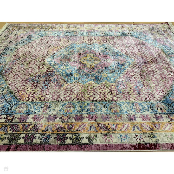 Athena 24023 Traditional Moroccan Medallion Border Vintage Distressed Multicolour/Pink/Blue/Beige Rug-Think Rugs-Rug Love - The Most Loved Rug Store